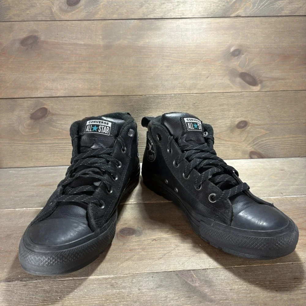 Converse Chuck Taylor street mid Womens size 9.5 shoes Black Leather sneakers